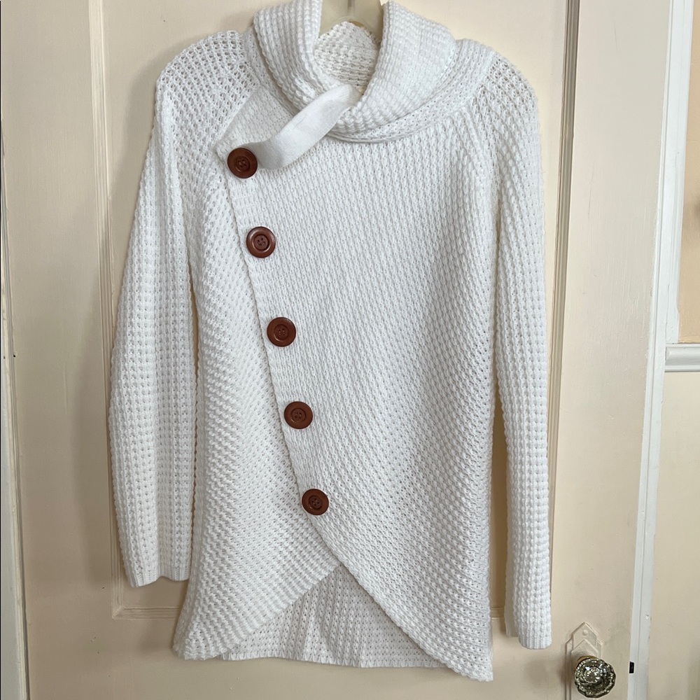 White Button-Up Women Sweater
